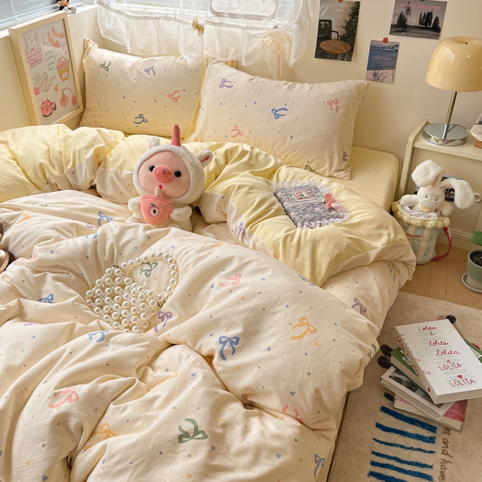 91家纺网 家纺一手货源 找家纺 （总）卡迪熊家纺 2025新款水洗双层纱双拼碎花四件套