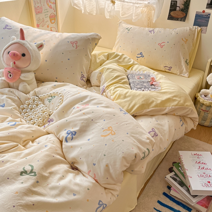 91家纺网 家纺一手货源 找家纺 （总）卡迪熊家纺 2025新款水洗双层纱双拼碎花四件套