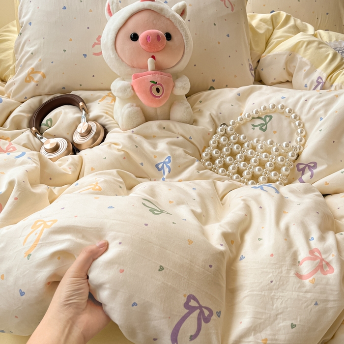 91家纺网 家纺一手货源 找家纺 （总）卡迪熊家纺 2025新款水洗双层纱双拼碎花四件套