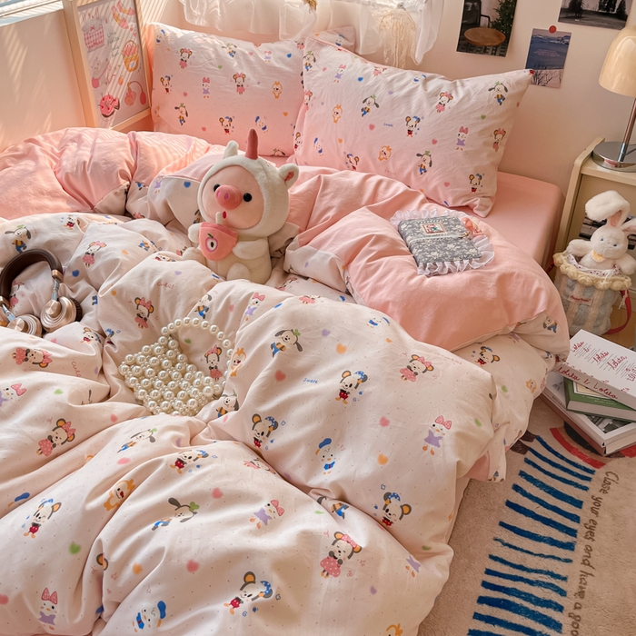 91家纺网 家纺一手货源 找家纺 （总）卡迪熊家纺 2025新款水洗双层纱双拼碎花四件套