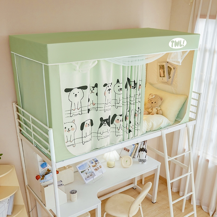 91家纺网 家纺一手货源 找家纺 青竹苑 2025新款植绒强遮光印花学生坐床蚊帐 狗狗乐园