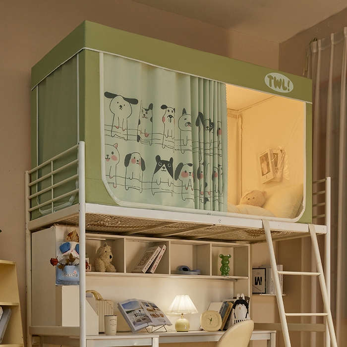 91家纺网 家纺一手货源 找家纺 青竹苑 2025新款植绒强遮光印花学生坐床蚊帐 狗狗乐园