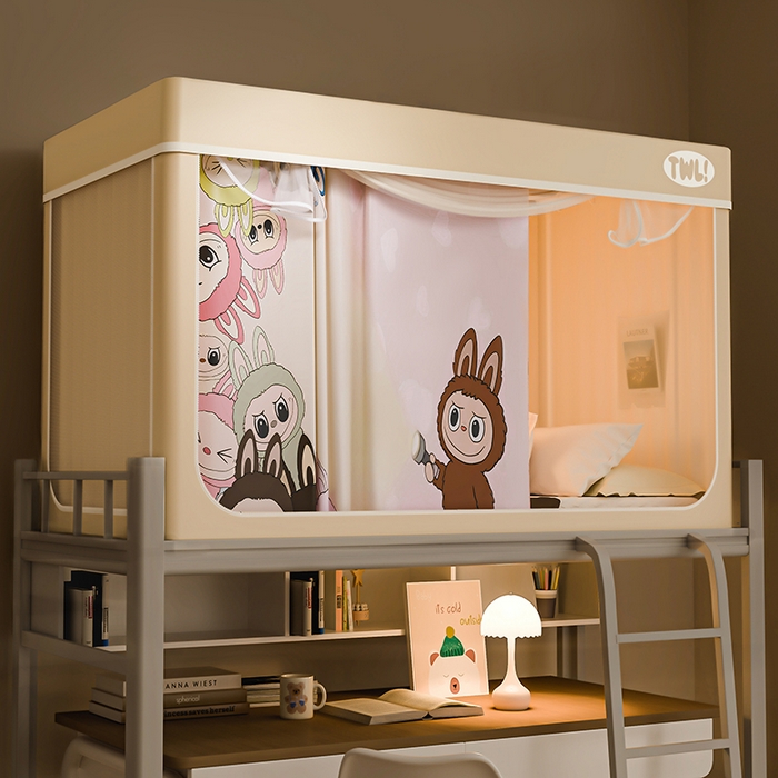 青竹苑 2025新款植绒强遮光印花学生坐床蚊帐 伙伴聚会