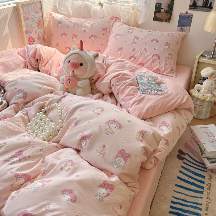 91家纺网 家纺一手货源 找家纺 （总）卡迪熊家纺 2025新款水洗双层纱双拼碎花四件套