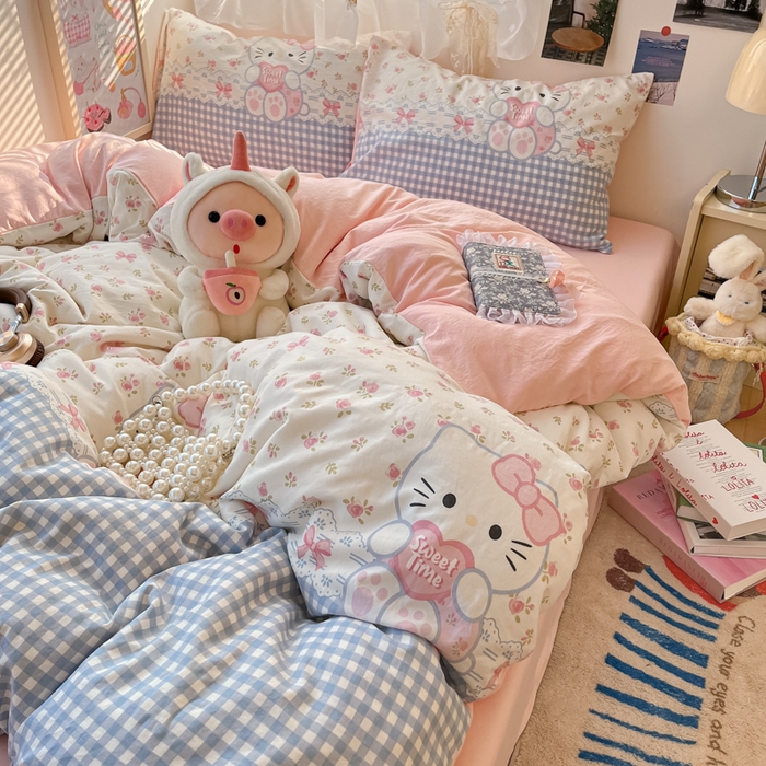 91家纺网 家纺一手货源 找家纺 （总）卡迪熊家纺 2025新款水洗双层纱双拼碎花四件套