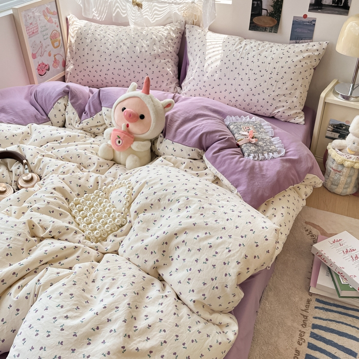 91家纺网 家纺一手货源 找家纺 （总）卡迪熊家纺 2025新款水洗双层纱双拼碎花四件套