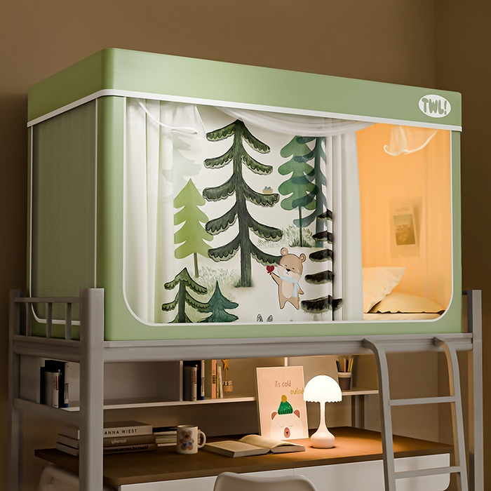 青竹苑 2025新款植绒强遮光印花学生坐床蚊帐 森林里的小熊