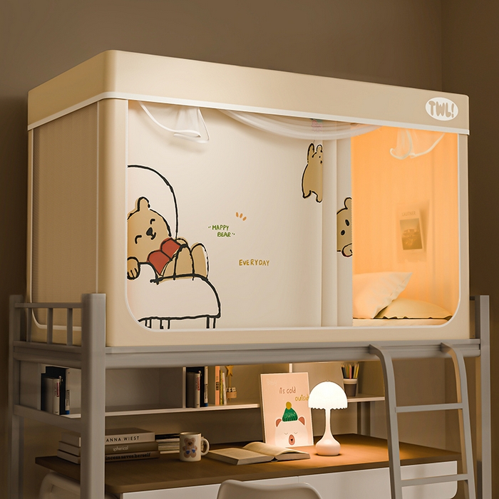 青竹苑 2025新款植绒强遮光印花学生坐床蚊帐 沙发上的熊