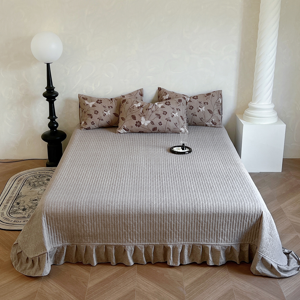 91家纺网 家纺一手货源 找家纺 美梦家纺 2025新款高克重加厚亚麻皱皱纱床盖四件套系列（提供买家秀) 枫林晚