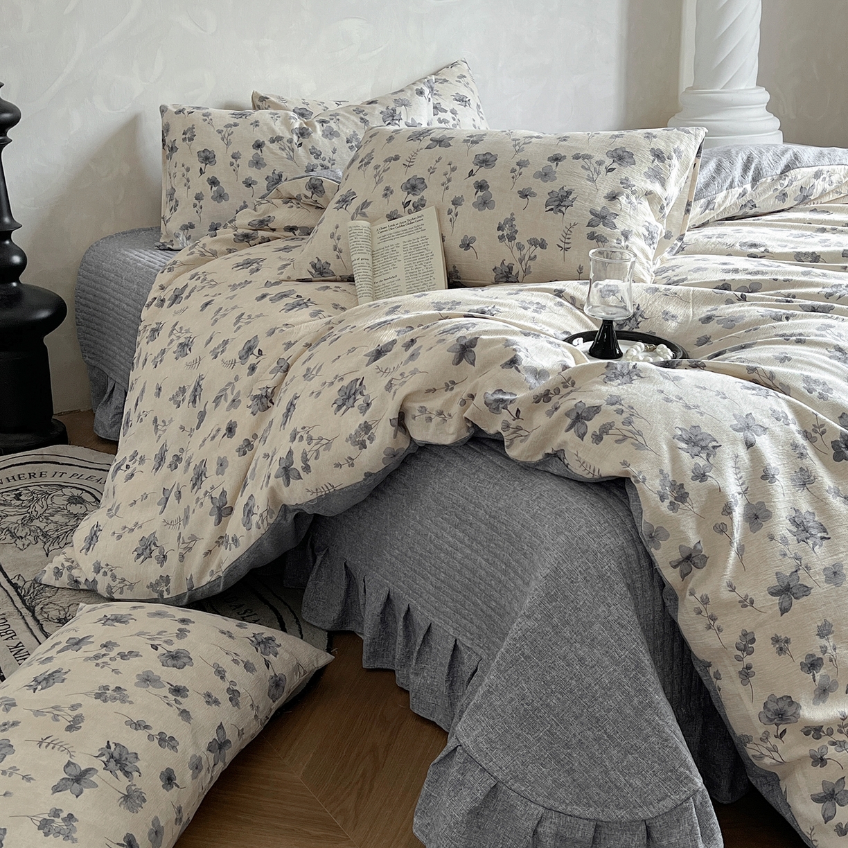 91家纺网 家纺一手货源 找家纺 美梦家纺 2025新款高克重加厚亚麻皱皱纱床盖四件套系列（提供买家秀) 莫兰