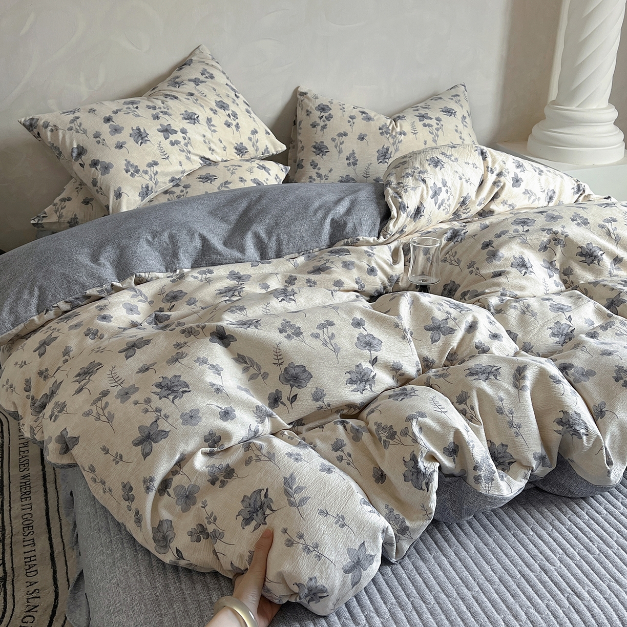 91家纺网 家纺一手货源 找家纺 美梦家纺 2025新款高克重加厚亚麻皱皱纱床盖四件套系列（提供买家秀) 莫兰