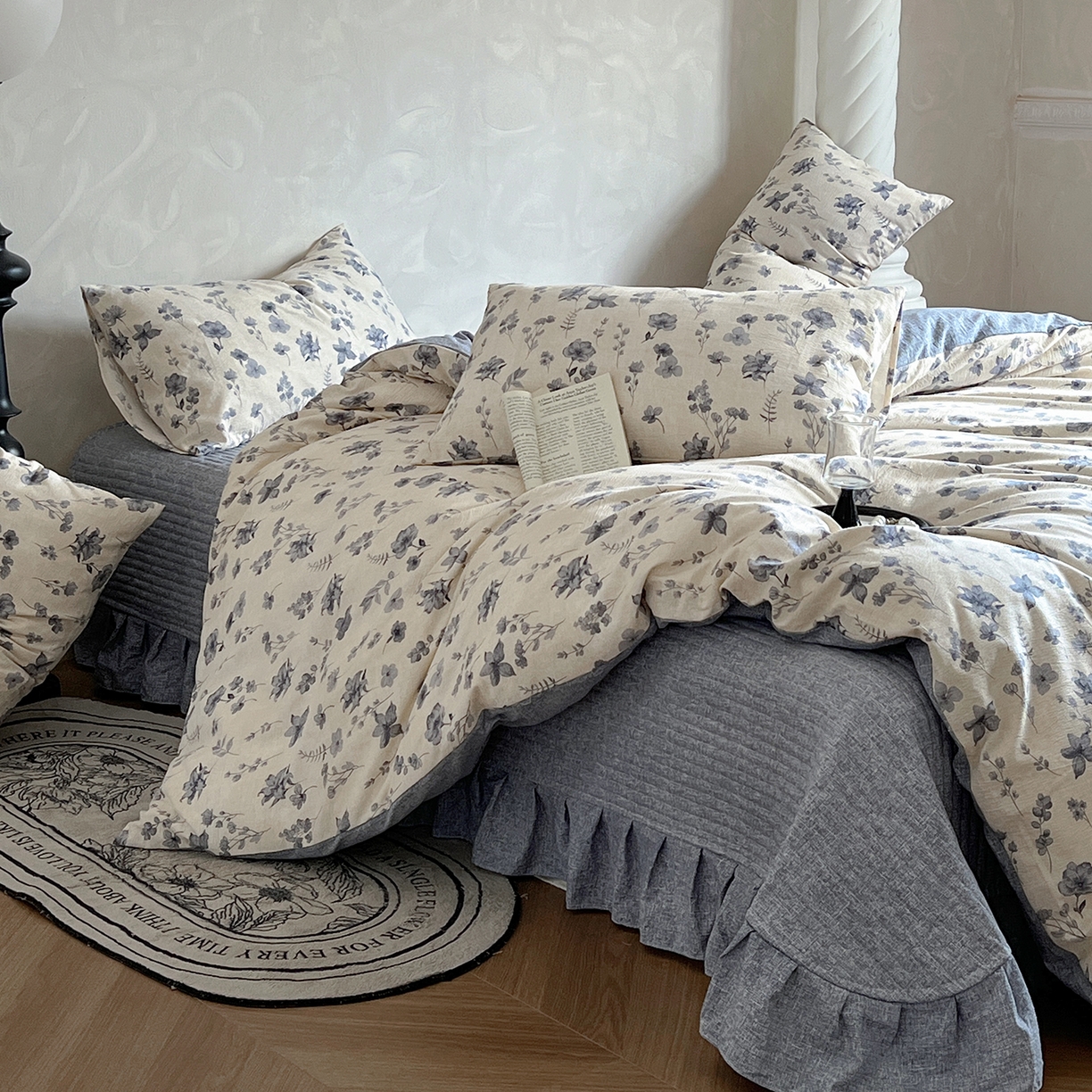 91家纺网 家纺一手货源 找家纺 美梦家纺 2025新款高克重加厚亚麻皱皱纱床盖四件套系列（提供买家秀) 莫兰