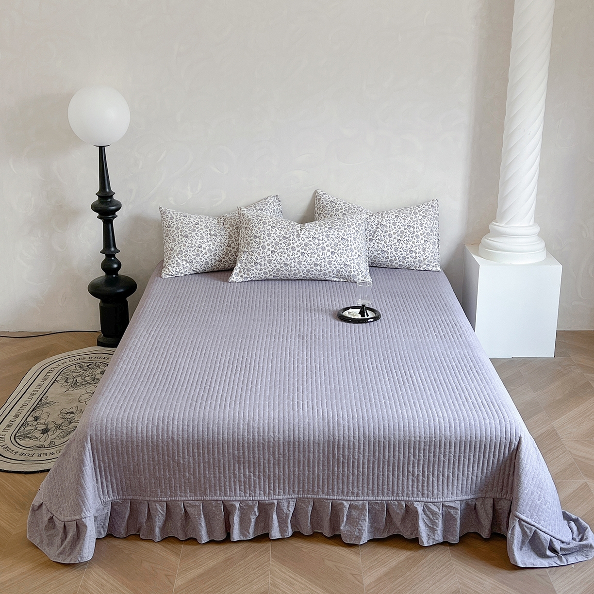 91家纺网 家纺一手货源 找家纺 美梦家纺 2025新款高克重加厚亚麻皱皱纱床盖四件套系列（提供买家秀) 花予