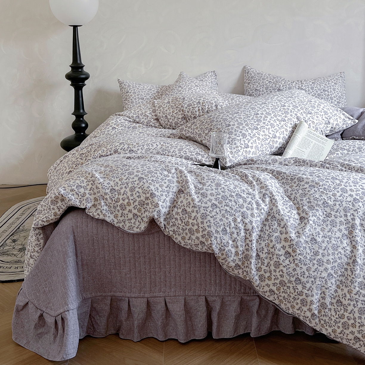 美梦家纺 2025新款高克重加厚亚麻皱皱纱床盖四件套系列（提供买家秀) 花予