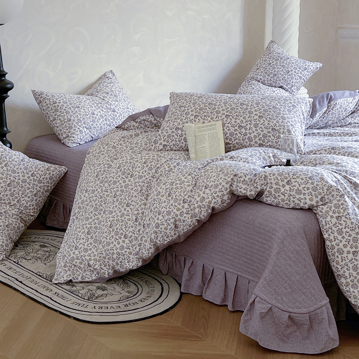 91家纺网 家纺一手货源 找家纺 美梦家纺 2025新款高克重加厚亚麻皱皱纱床盖四件套系列（提供买家秀) 花予