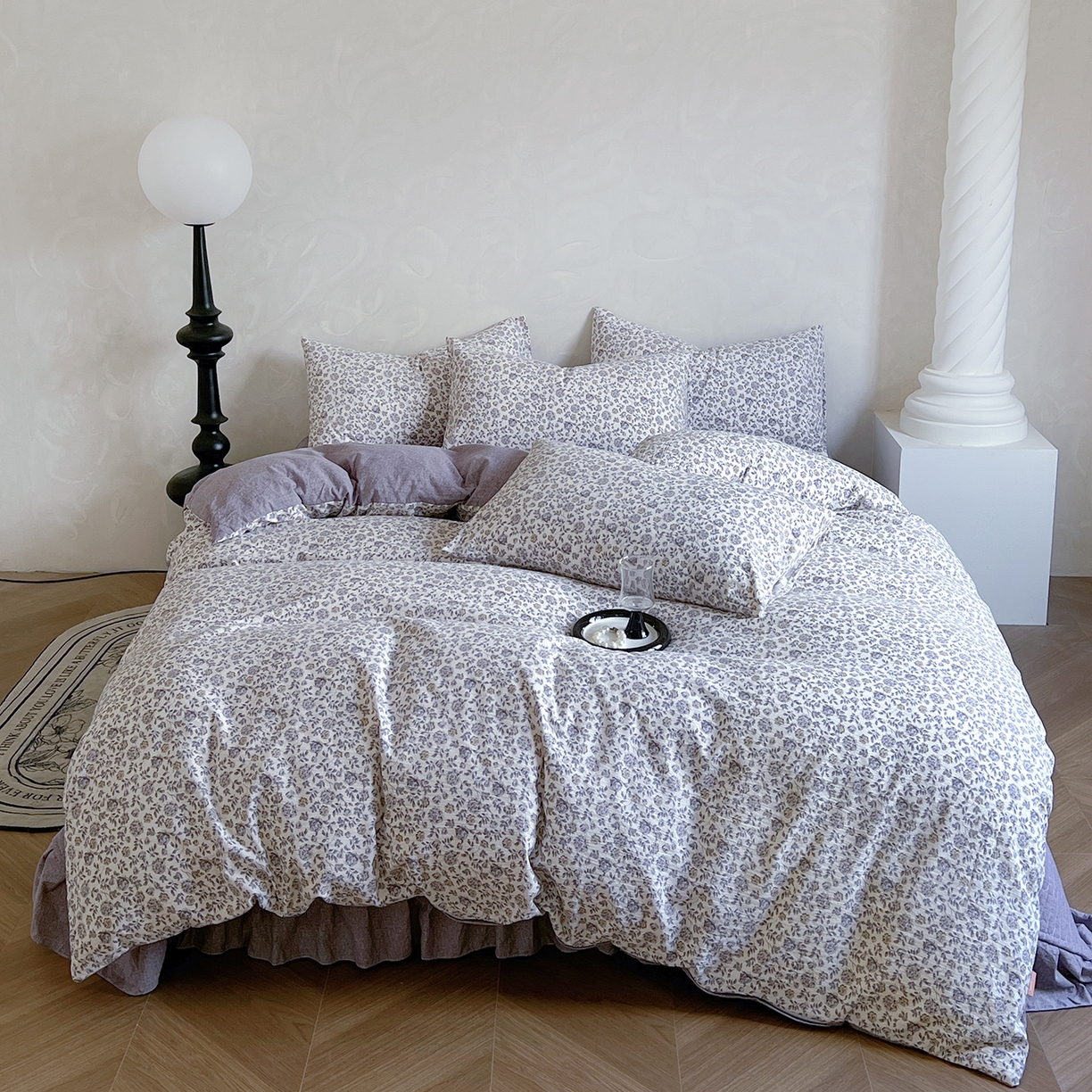 91家纺网 家纺一手货源 找家纺 美梦家纺 2025新款高克重加厚亚麻皱皱纱床盖四件套系列（提供买家秀) 花予