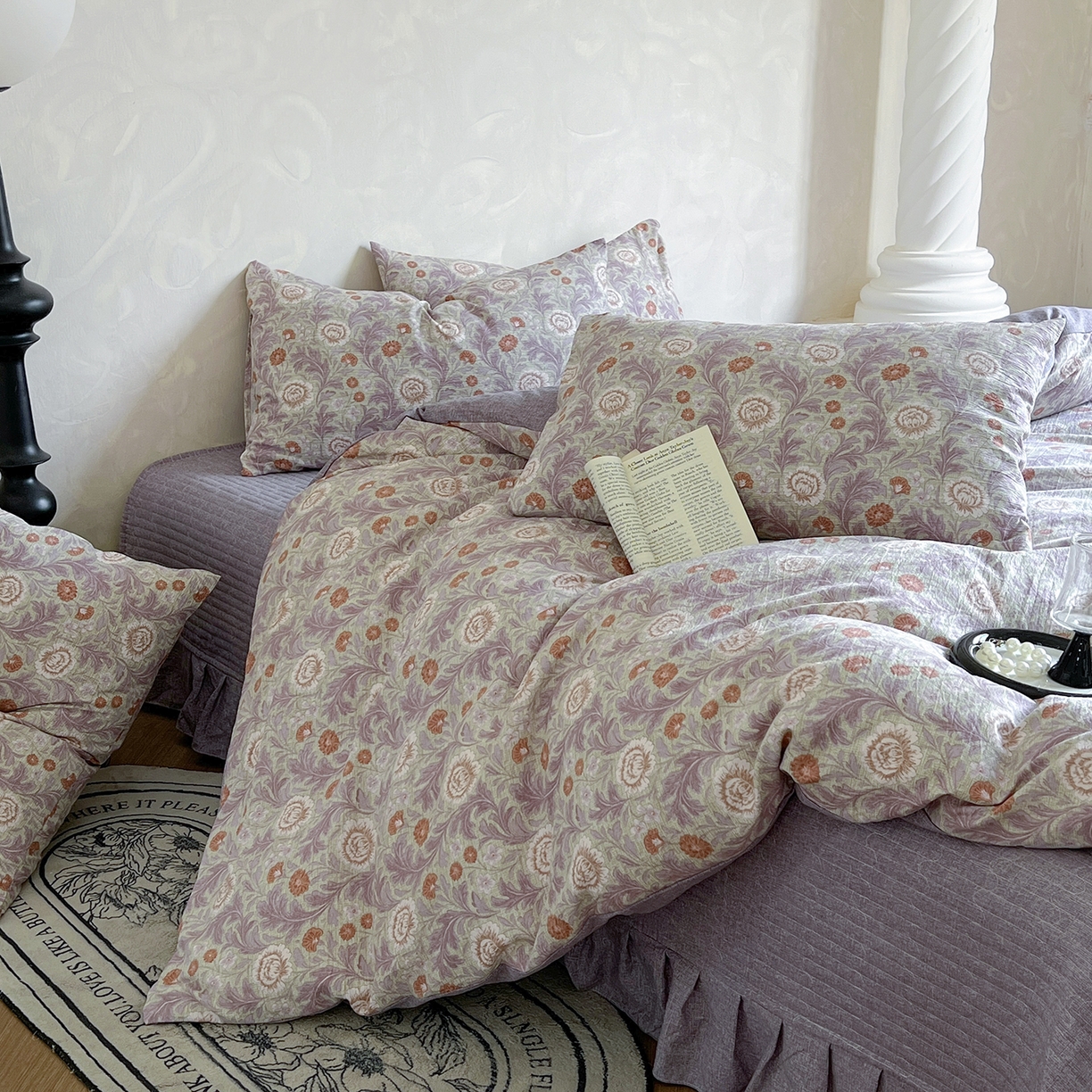 91家纺网 家纺一手货源 找家纺 美梦家纺 2025新款高克重加厚亚麻皱皱纱床盖四件套系列（提供买家秀) 爱丽丝