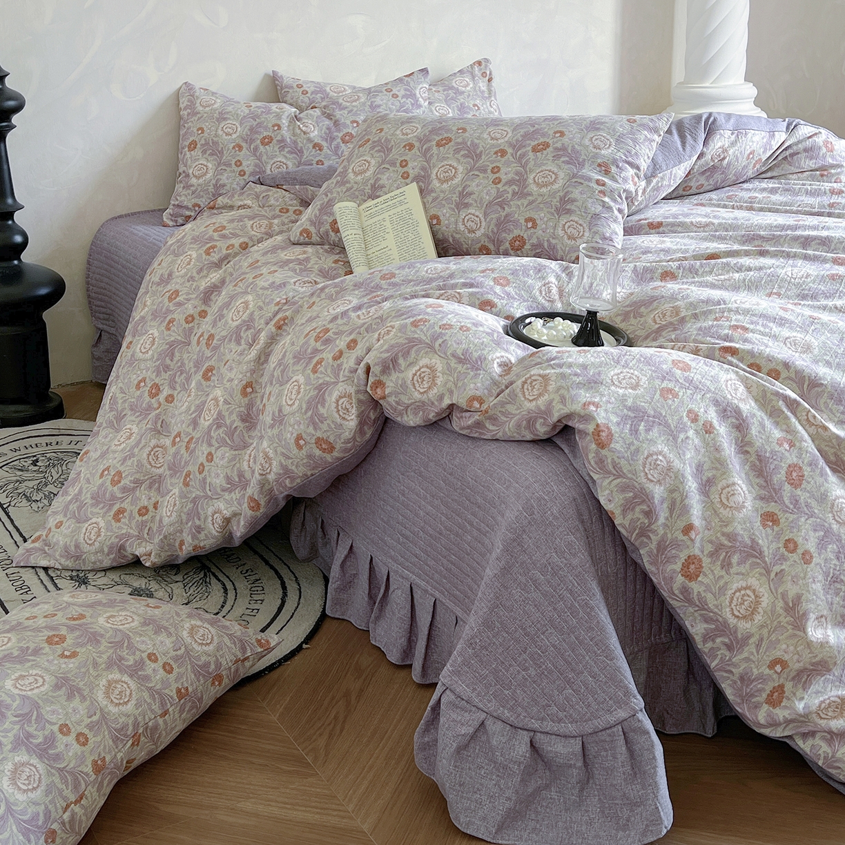 91家纺网 家纺一手货源 找家纺 美梦家纺 2025新款高克重加厚亚麻皱皱纱床盖四件套系列（提供买家秀) 爱丽丝