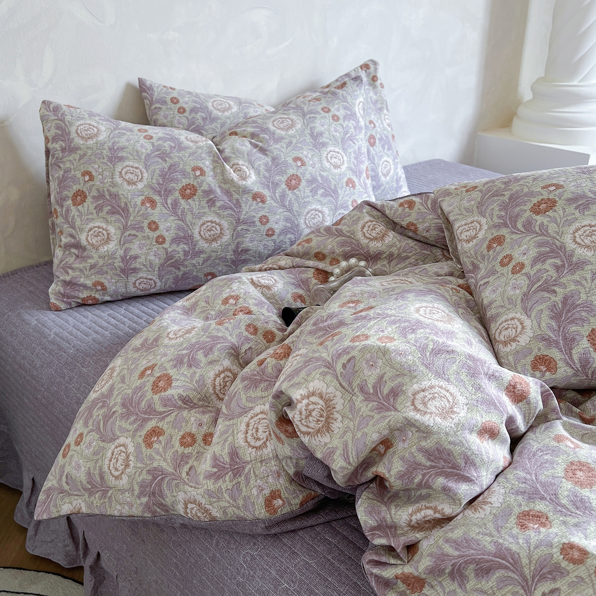 91家纺网 家纺一手货源 找家纺 美梦家纺 2025新款高克重加厚亚麻皱皱纱床盖四件套系列（提供买家秀) 爱丽丝