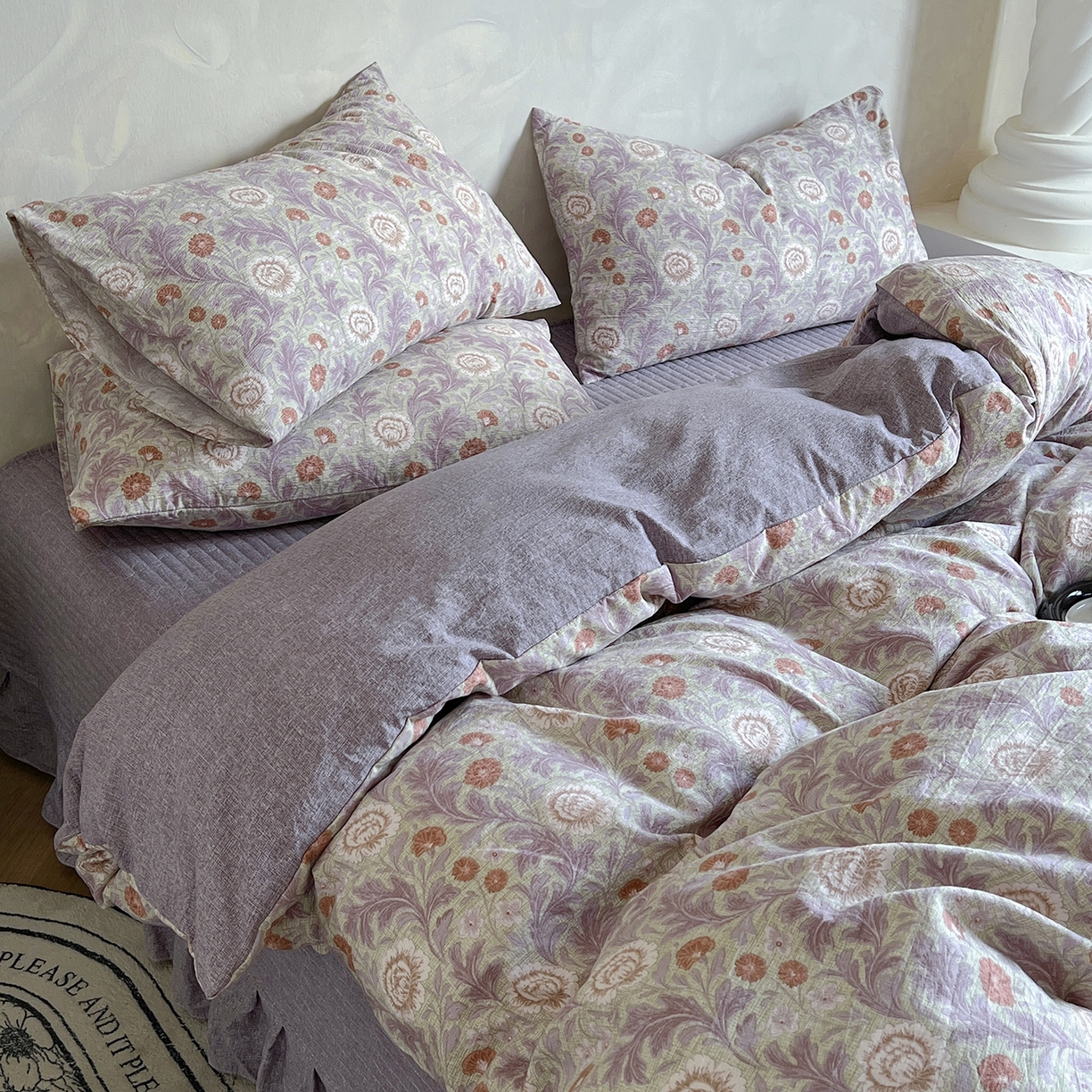 91家纺网 家纺一手货源 找家纺 美梦家纺 2025新款高克重加厚亚麻皱皱纱床盖四件套系列（提供买家秀) 爱丽丝