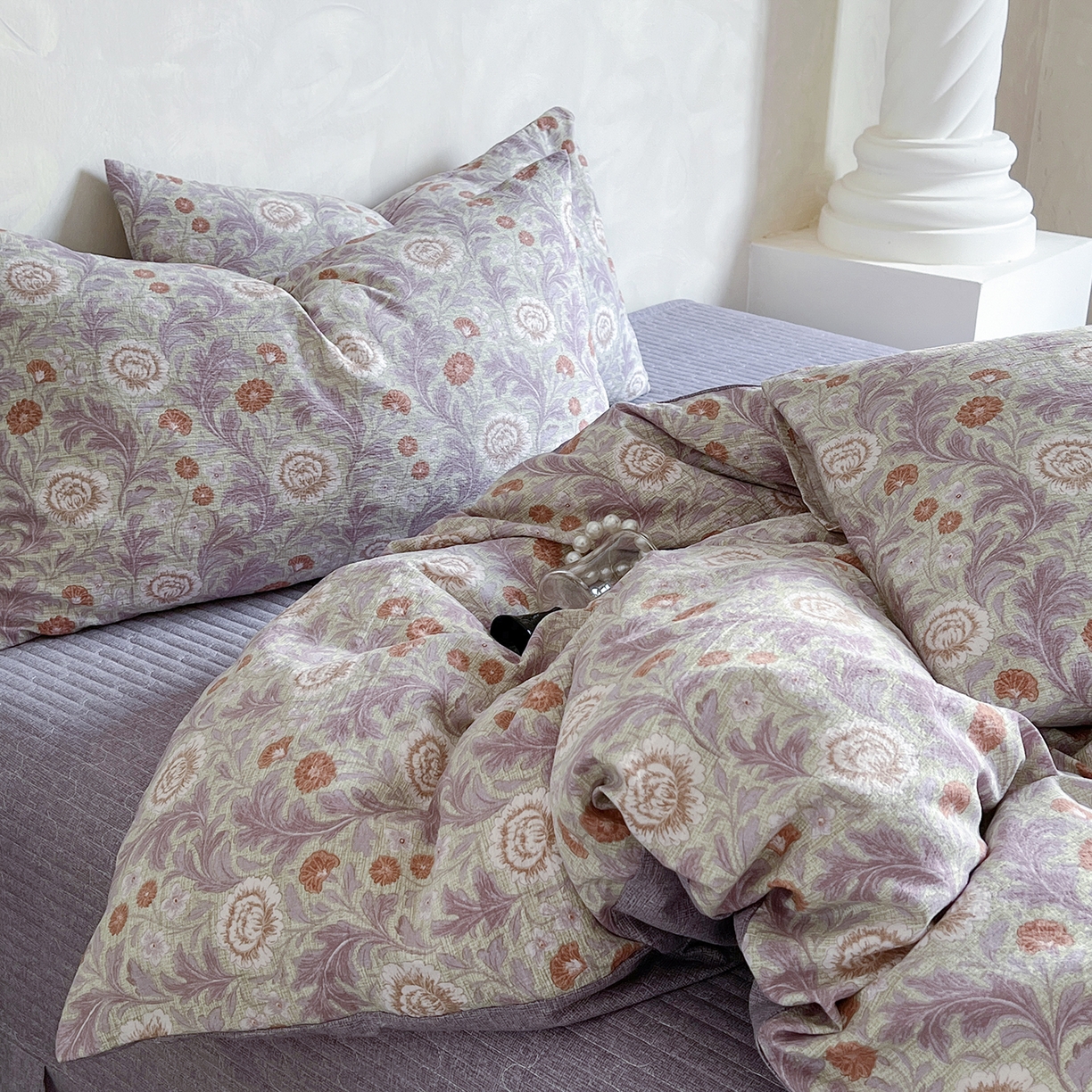 91家纺网 家纺一手货源 找家纺 美梦家纺 2025新款高克重加厚亚麻皱皱纱床盖四件套系列（提供买家秀) 爱丽丝