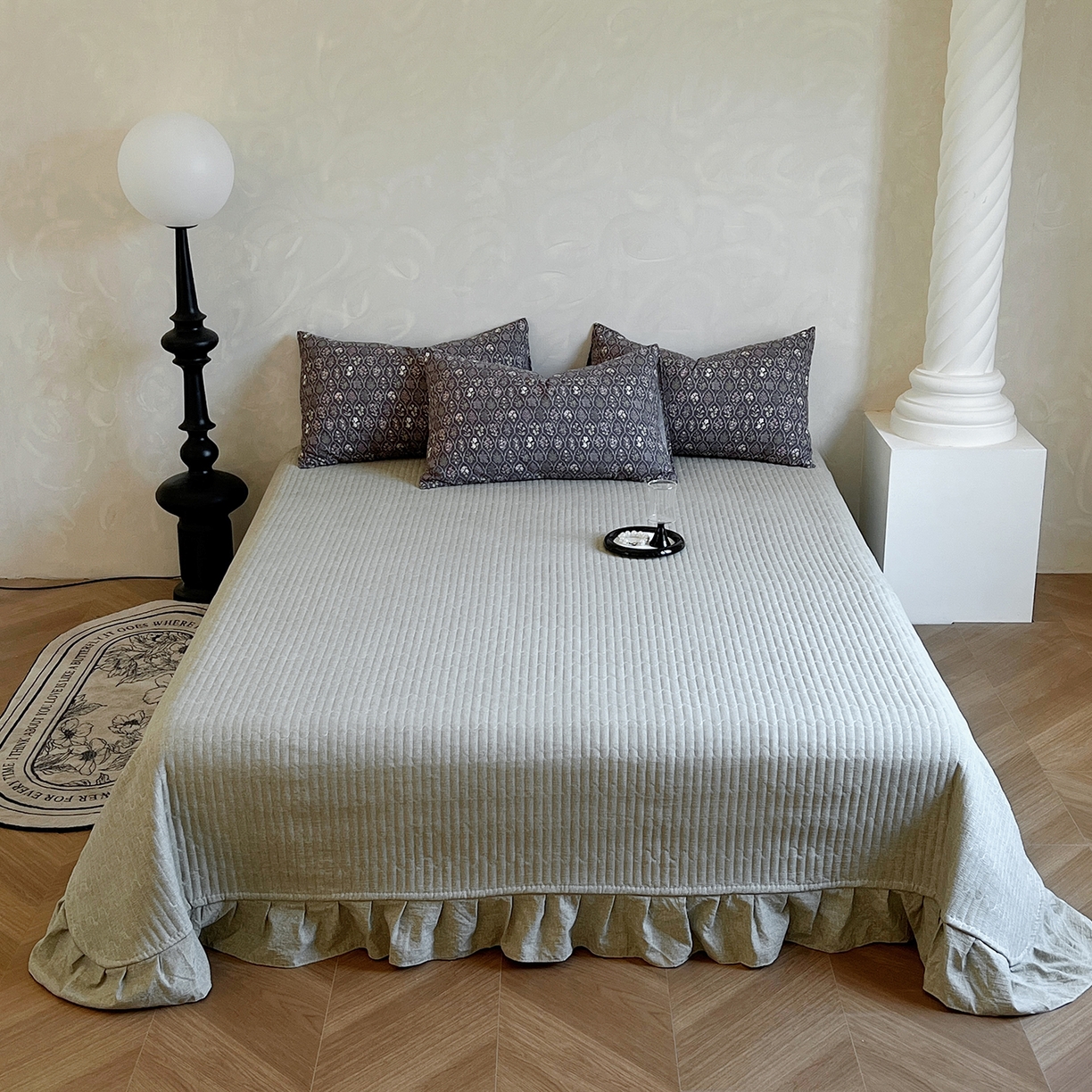 91家纺网 家纺一手货源 找家纺 美梦家纺 2025新款高克重加厚亚麻皱皱纱床盖四件套系列（提供买家秀) 谧境