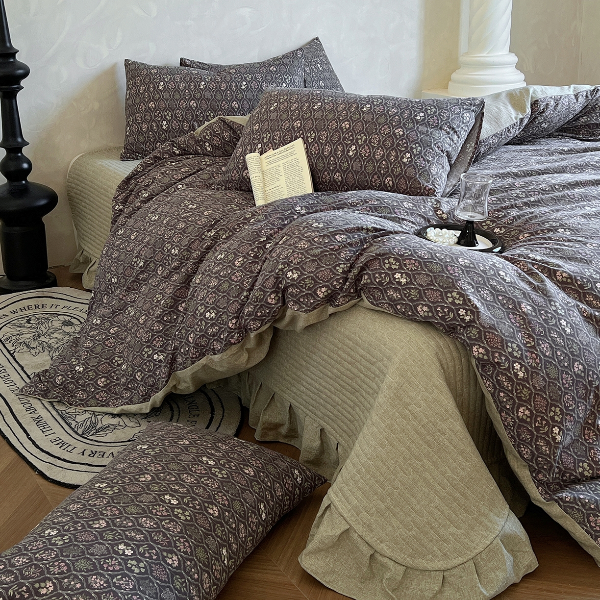 91家纺网 家纺一手货源 找家纺 美梦家纺 2025新款高克重加厚亚麻皱皱纱床盖四件套系列（提供买家秀) 谧境