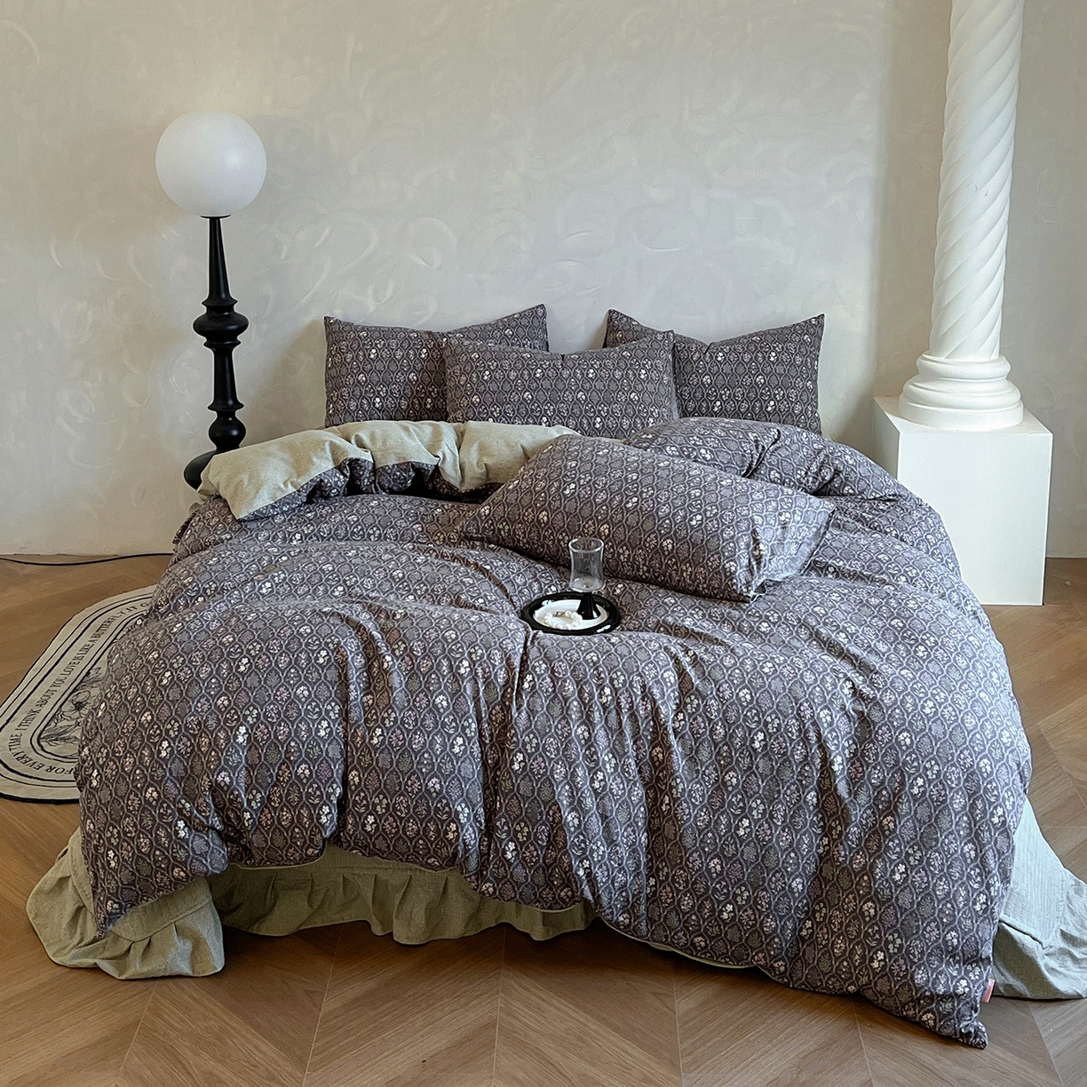 91家纺网 家纺一手货源 找家纺 美梦家纺 2025新款高克重加厚亚麻皱皱纱床盖四件套系列（提供买家秀) 谧境