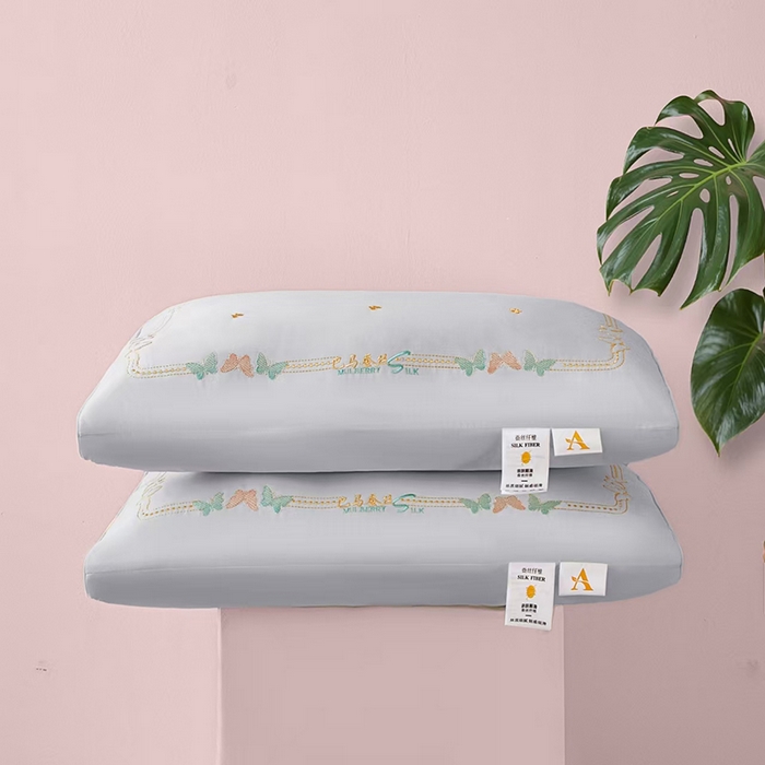 鼎晟纺 2025新款护颈巴马蚕丝护颈枕儿童学生枕头成人枕芯单枕芯 巴马蚕丝-高级灰