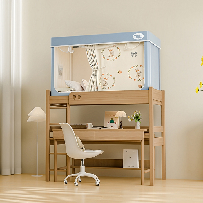 91家纺网 家纺一手货源 找家纺 青竹苑 2025新款覆膜遮光印花学生坐床蚊帐 草莓兔兔