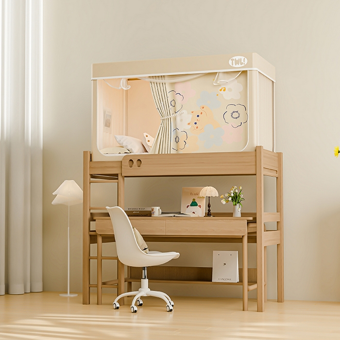 91家纺网 家纺一手货源 找家纺 青竹苑 2025新款覆膜遮光印花学生坐床蚊帐 花朵喵喵