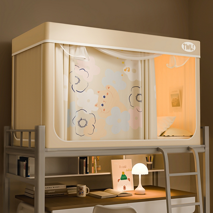 91家纺网 家纺一手货源 找家纺 青竹苑 2025新款覆膜遮光印花学生坐床蚊帐 花朵喵喵