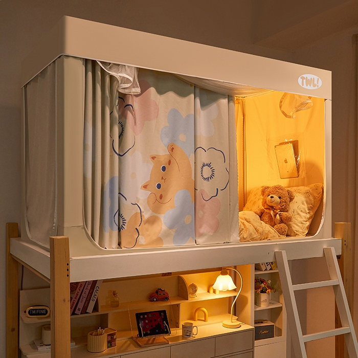 91家纺网 家纺一手货源 找家纺 青竹苑 2025新款覆膜遮光印花学生坐床蚊帐 花朵喵喵