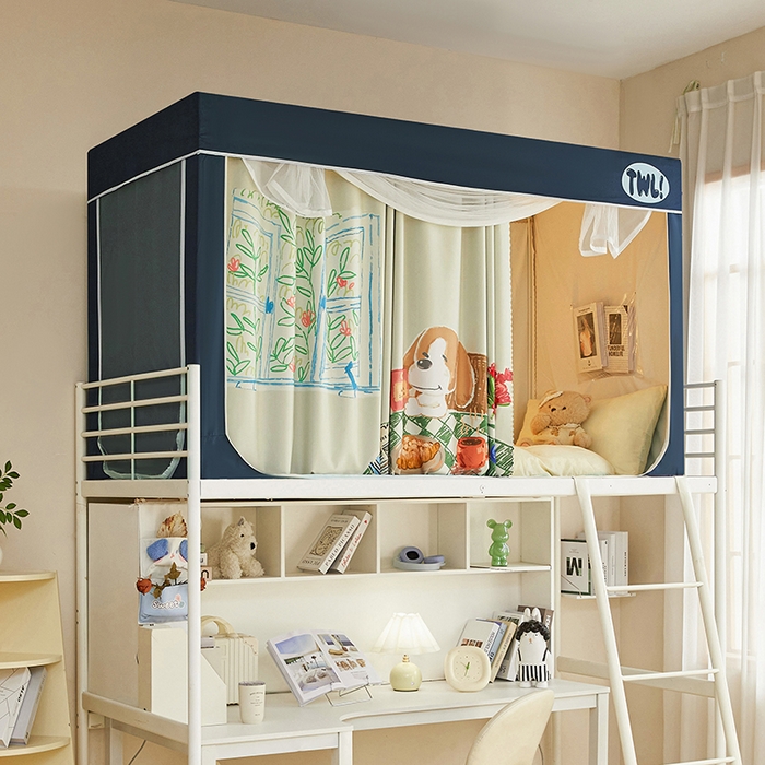 91家纺网 家纺一手货源 找家纺 青竹苑 2025新款覆膜遮光印花学生坐床蚊帐 看书狗狗