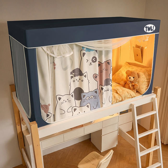 91家纺网 家纺一手货源 找家纺 青竹苑 2025新款覆膜遮光印花学生坐床蚊帐 萌宠出道