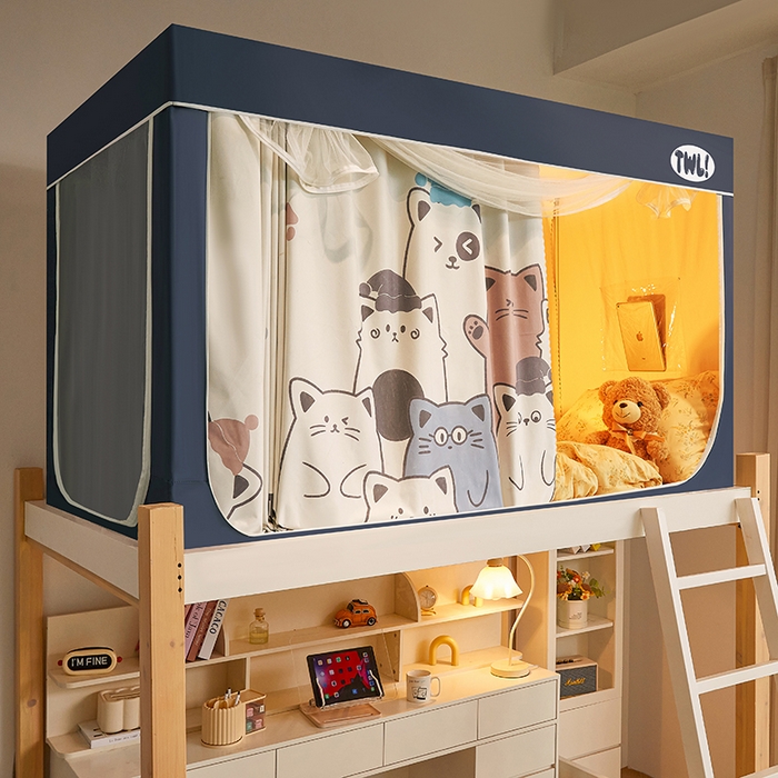 91家纺网 家纺一手货源 找家纺 青竹苑 2025新款覆膜遮光印花学生坐床蚊帐 萌宠出道