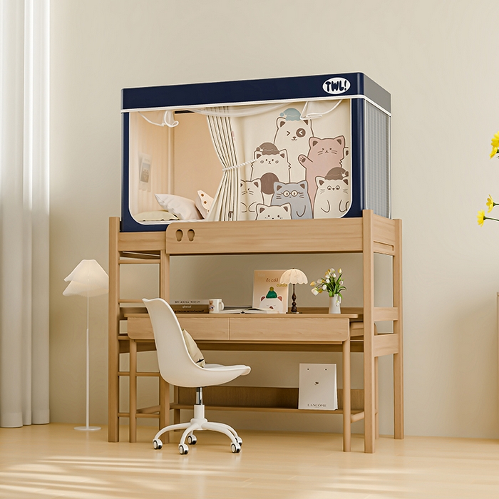 91家纺网 家纺一手货源 找家纺 青竹苑 2025新款覆膜遮光印花学生坐床蚊帐 萌宠出道