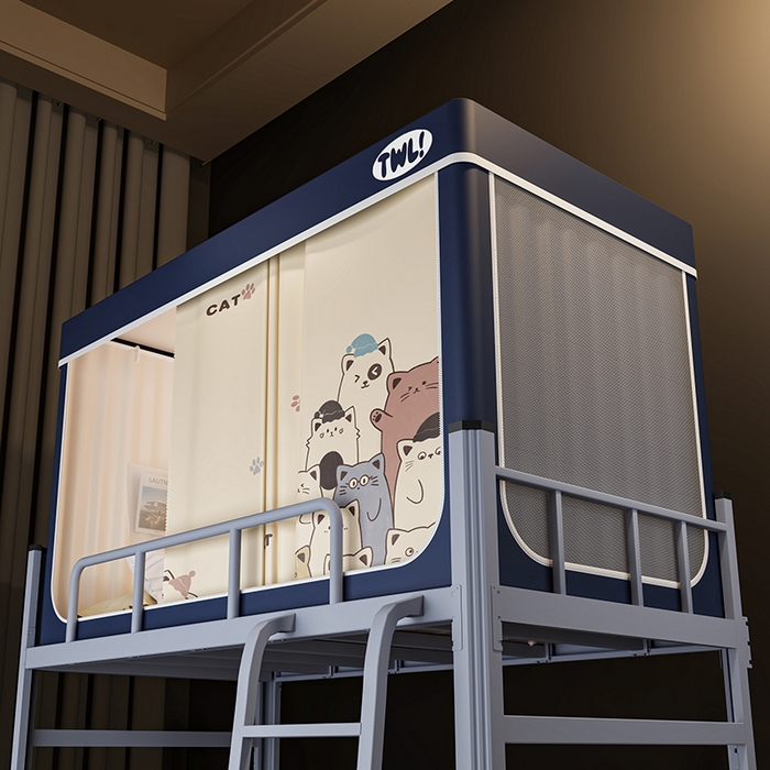 91家纺网 家纺一手货源 找家纺 青竹苑 2025新款覆膜遮光印花学生坐床蚊帐 萌宠出道