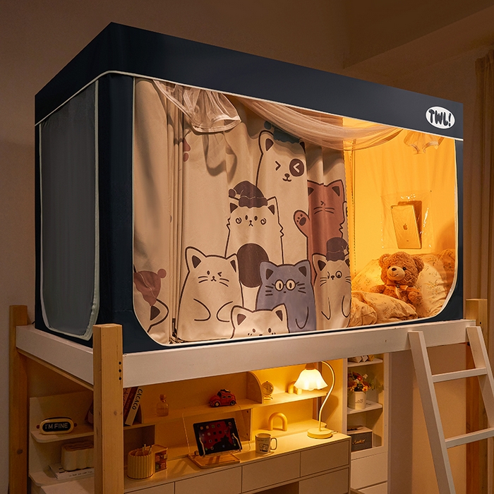 91家纺网 家纺一手货源 找家纺 青竹苑 2025新款覆膜遮光印花学生坐床蚊帐 萌宠出道