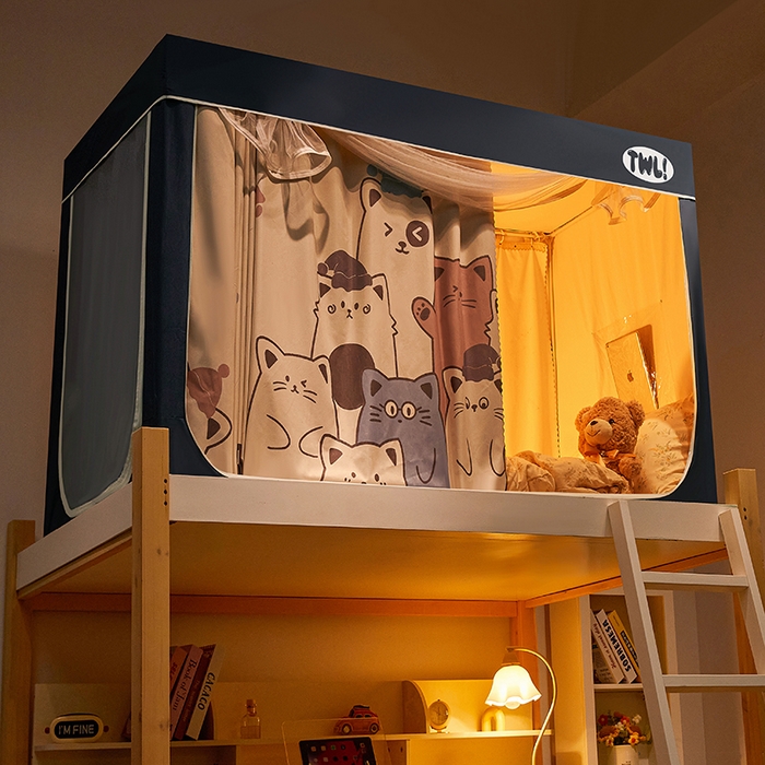 91家纺网 家纺一手货源 找家纺 青竹苑 2025新款覆膜遮光印花学生坐床蚊帐 萌宠出道