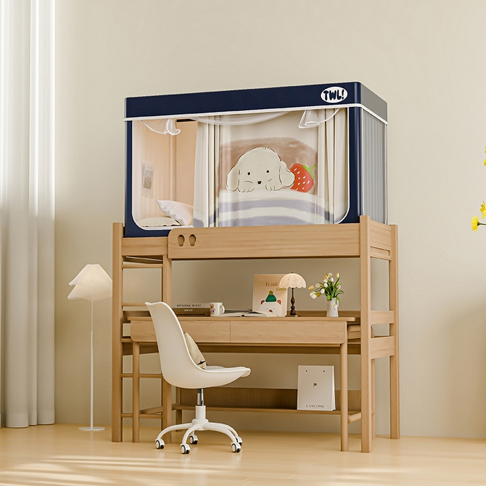 91家纺网 家纺一手货源 找家纺 青竹苑 2025新款覆膜遮光印花学生坐床蚊帐 睡觉狗狗