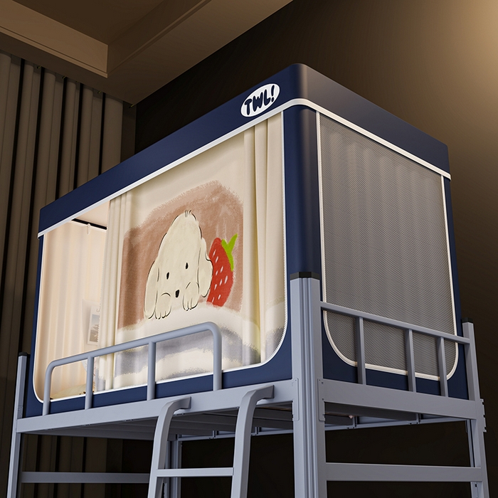 91家纺网 家纺一手货源 找家纺 青竹苑 2025新款覆膜遮光印花学生坐床蚊帐 睡觉狗狗