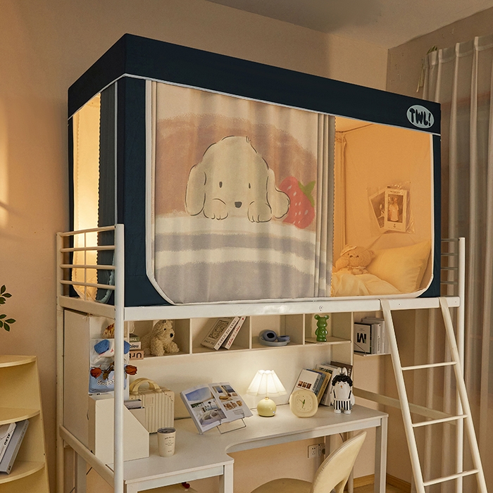 91家纺网 家纺一手货源 找家纺 青竹苑 2025新款覆膜遮光印花学生坐床蚊帐 睡觉狗狗