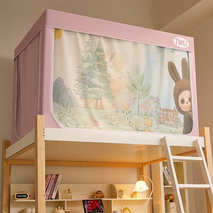 91家纺网 家纺一手货源 找家纺 青竹苑 2025新款覆膜遮光印花学生坐床蚊帐 童话园