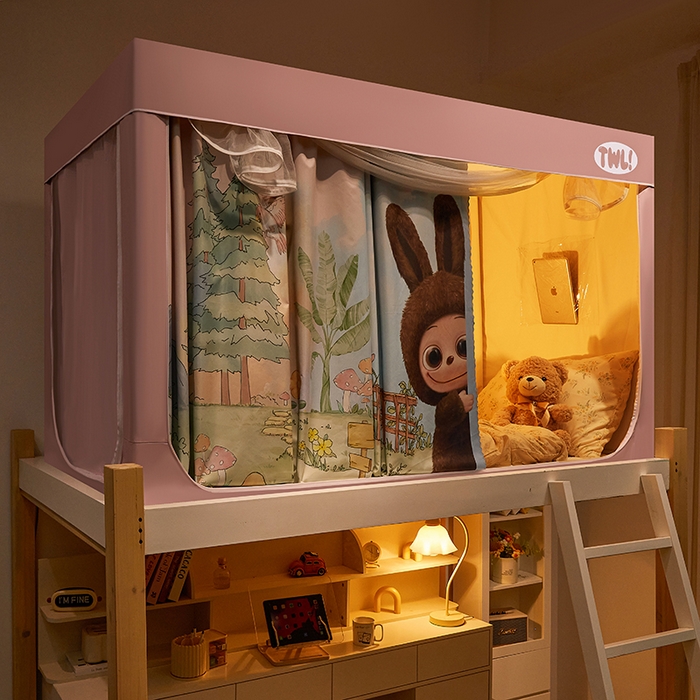 91家纺网 家纺一手货源 找家纺 青竹苑 2025新款覆膜遮光印花学生坐床蚊帐 童话园