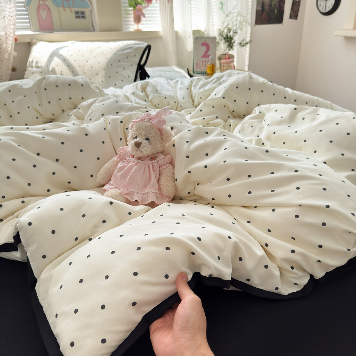 91家纺网 家纺一手货源 找家纺 （总）尤米 2025新款水洗棉撞色绑带款四件套