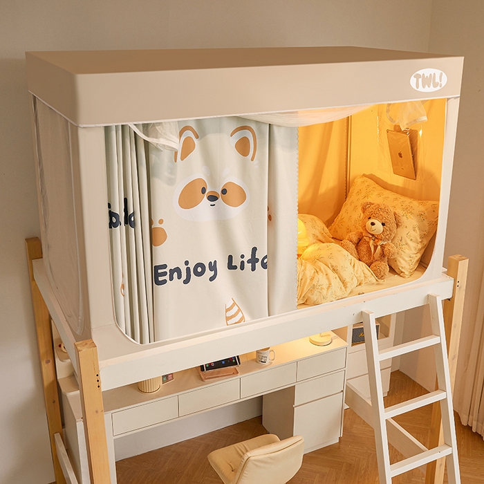 91家纺网 家纺一手货源 找家纺 青竹苑 2025新款覆膜遮光印花学生坐床蚊帐 小浣熊