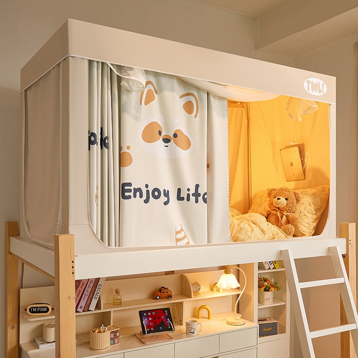 91家纺网 家纺一手货源 找家纺 青竹苑 2025新款覆膜遮光印花学生坐床蚊帐 小浣熊