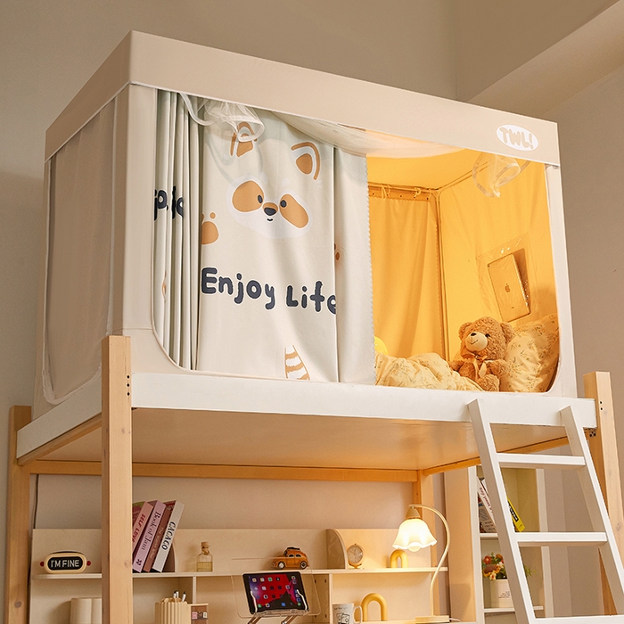 91家纺网 家纺一手货源 找家纺 青竹苑 2025新款覆膜遮光印花学生坐床蚊帐 小浣熊