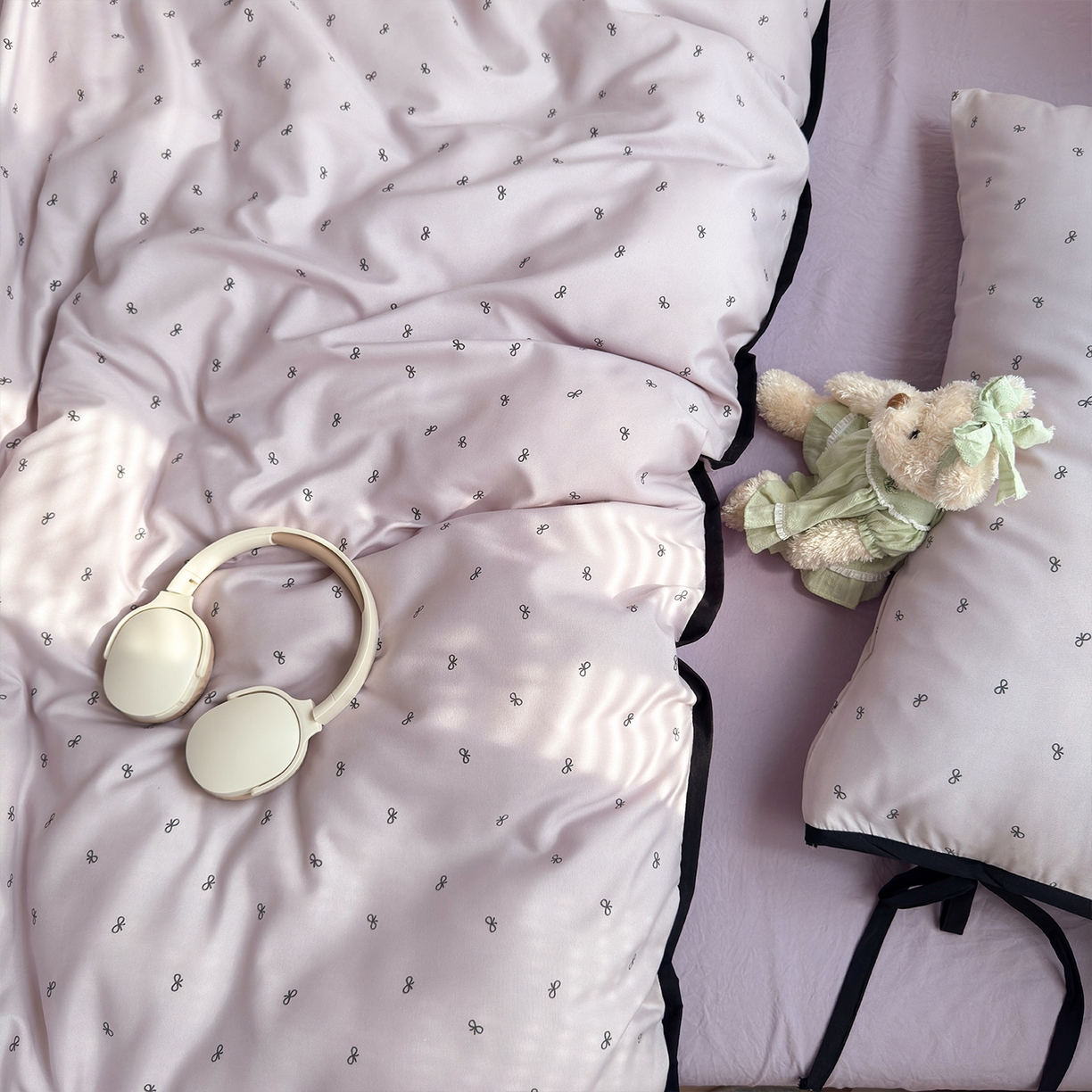 91家纺网 家纺一手货源 找家纺 尤米 2025新款水洗棉撞色绑带款四件套 绑带款-芋泥紫